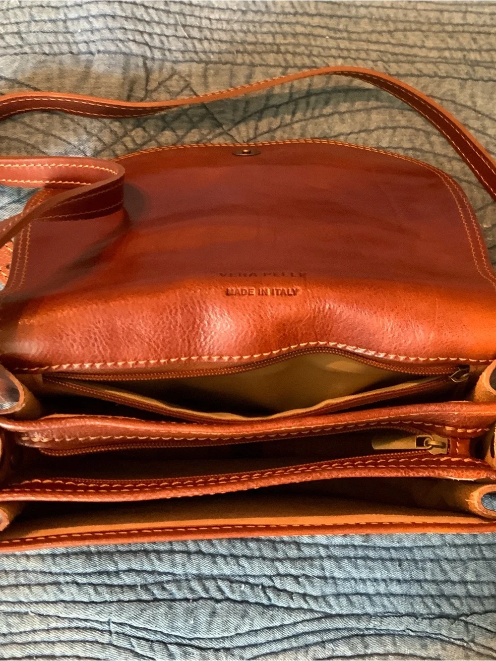 Vera Pelle Brown-Tone Leather Multi-Compartment Crossbody